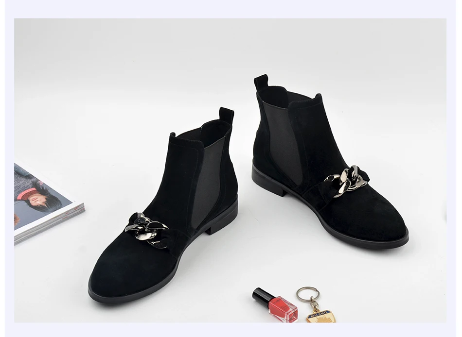 Donna-in kid suede ankle boots fashion metallic chains genuine leather women boots 1608-N5 (5)
