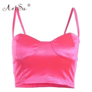 ArtSu Satin Basic Summer Tank Tops Women Shinny Sleeveless Low Cut Bustier Crop Tops Lady Sexy Clubwear Black Pink Party Top
ArtSu Satin Basic Summer Tank Tops Women Shinny Sleeveless Low Cut Bustier Crop Tops Lady Sexy Clubwear Black Pink Party Top