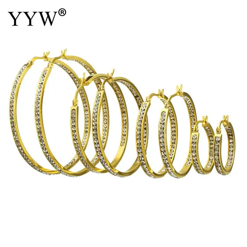 Hot Crystal Rhinestone Charm Gold-color Stainless Steel Hoop Earring 4 Sizes Big Small Loop Circle Round Hoop Earrings Women
Hot Crystal Rhinestone Charm Gold-color Stainless Steel Hoop Earring 4 Sizes Big Small Loop Circle Round Hoop Earrings Women