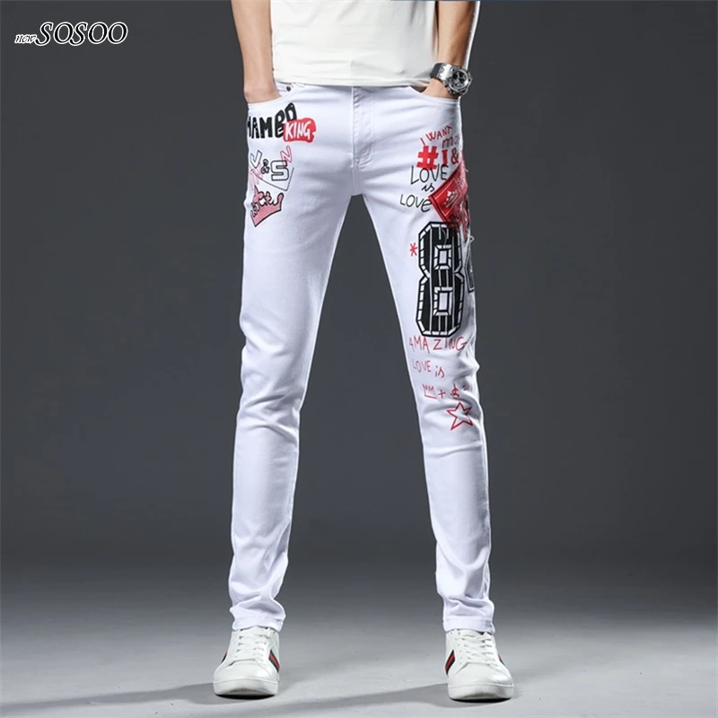 Spring new jeans men 100% Cotton letter printing fit slim Pencil pants ripped high quality Classic Design white jeans men #209
Spring new jeans men 100% Cotton letter printing fit slim Pencil pants ripped high quality Classic Design white jeans men #209