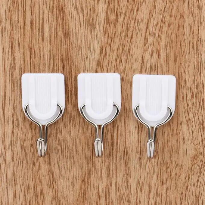 

6PCS Strong Adhesive Hook Wall Door Sticky Hanger Holder Stainless steel Kitchen Bathroom White Hooks Home Products Hot New 1o9