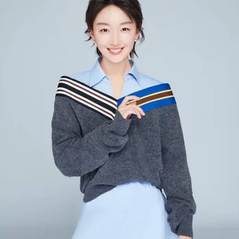 2018 fall and winter hit the color striped V neck long sleeve women casual woolen sweater
2018 fall and winter hit the color striped V neck long sleeve women casual woolen sweater