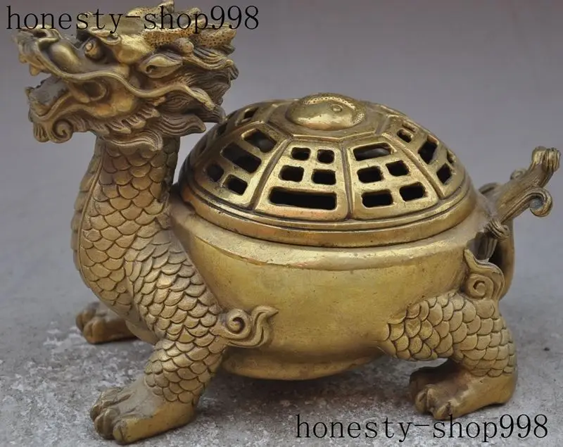 7" Chinese Fengshui brass longevity Dragon turtle Tortoise incense burner Censer
7" Chinese Fengshui brass longevity Dragon turtle Tortoise incense burner Censer