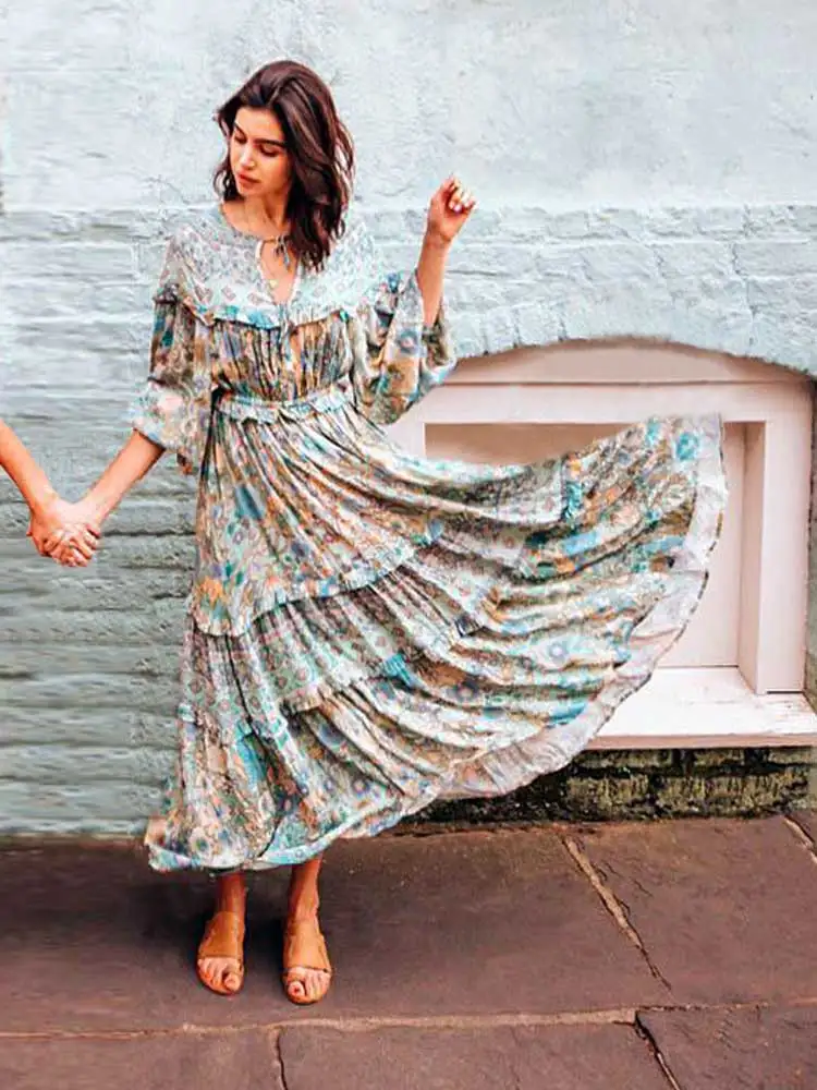 BOHO INSPIRED Women's Turquoise Amethyst summer dress V-neck elastic waist sleeve gypsy long boho dress holiday chic women dress
BOHO INSPIRED Women's Turquoise Amethyst summer dress V-neck elastic waist sleeve gypsy long boho dress holiday chic women dress