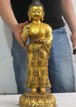 Tibet Buddhism Copper Bronze Gild Stand Lotus Sakyamuni Shakyamuni Buddha Statue
Tibet Buddhism Copper Bronze Gild Stand Lotus Sakyamuni Shakyamuni Buddha Statue