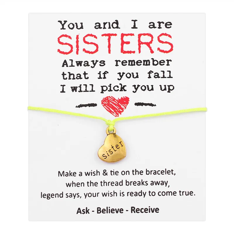 paper card bracelet heart pendant women girl birthday lucky gift