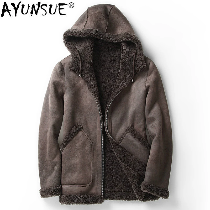 AYUNSUE Short Real Fur Coat Men Hooded Autumn Winter Leather Jacket Man Sheep Shearing Wool Coats Two Side Wear MC18C170 KJ1200
AYUNSUE Short Real Fur Coat Men Hooded Autumn Winter Leather Jacket Man Sheep Shearing Wool Coats Two Side Wear MC18C170 KJ1200