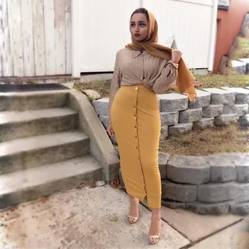 Women Skirts Solid Color Pencil Skirt Muslim Dress Islamic Clothing High Waist Bodycon Fashion Split Stretchy Skirts For Women 
Women Skirts Solid Color Pencil Skirt Muslim Dress Islamic Clothing High Waist Bodycon Fashion Split Stretchy Skirts For Women