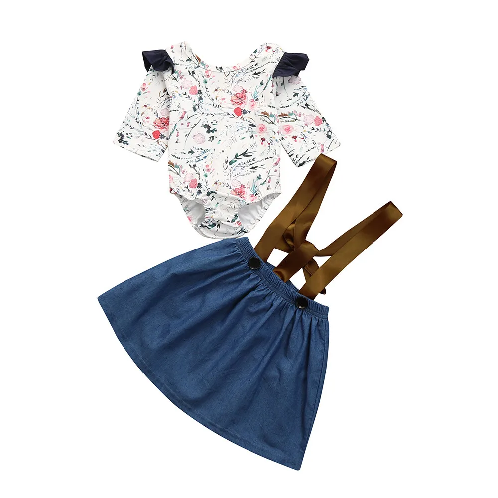 Top Selling Fashion Baby Clothes Children Printed Flying Sleeve Long Sleeve Romper+Denim Sling Dress Two Piece Set Outfits Cloth
Top Selling Fashion Baby Clothes Children Printed Flying Sleeve Long Sleeve Romper+Denim Sling Dress Two Piece Set Outfits Cloth