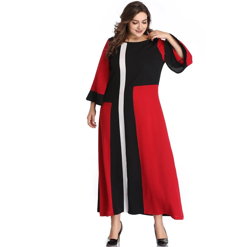 Spring 2019 Womens Patchwork Long Dress Color Block O-Neck Flare Sleeve Maxi Dresses Red Wrist Sleeve Plus Size Casual
Spring 2019 Womens Patchwork Long Dress Color Block O-Neck Flare Sleeve Maxi Dresses Red Wrist Sleeve Plus Size Casual