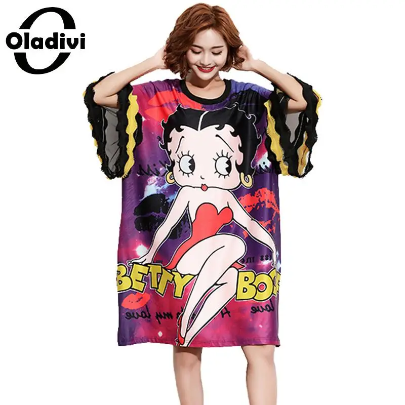 Oladivi Fashion Cartoon Print Dress Plus Size Women Clothing Casual Loose Summer Mesh Sleeve Dresses Ladies Long Shirts Tunics
Oladivi Fashion Cartoon Print Dress Plus Size Women Clothing Casual Loose Summer Mesh Sleeve Dresses Ladies Long Shirts Tunics