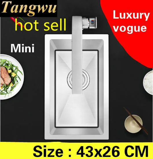 

Free shipping Apartment luxury kitchen manual sink single trough small 304 stainless steel vogue hot sell 43x26 CM