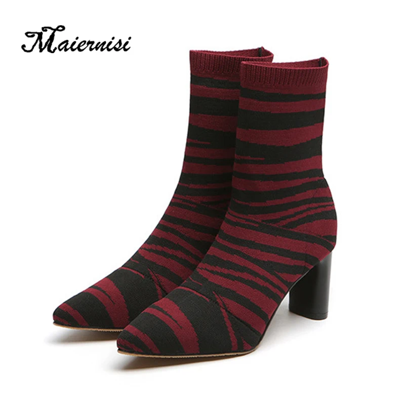 MAIERNISI Pointed Toe Thick High Heel Shoes Woman Boots Mixed Color Carda Elsie Bootie Chesta elastic fabric Boots
MAIERNISI Pointed Toe Thick High Heel Shoes Woman Boots Mixed Color Carda Elsie Bootie Chesta elastic fabric Boots