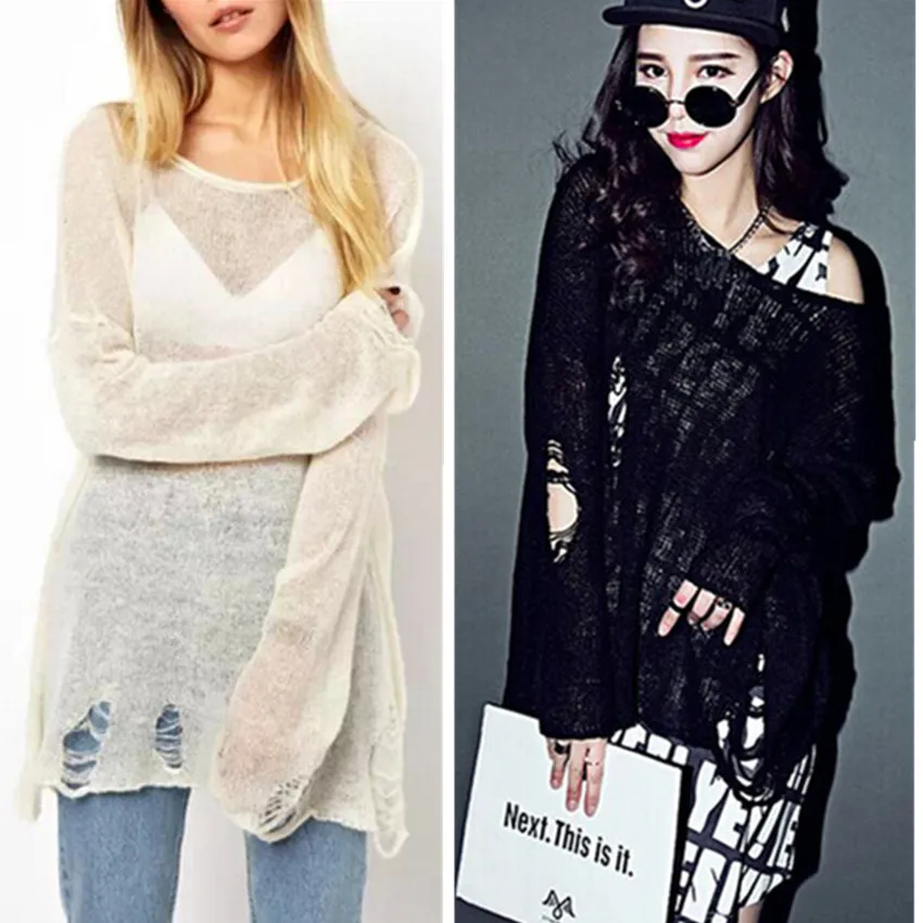 2015 Women's Loose Hole Sweater Hollow out Asymetric Hem Loose Knitted V neck Long Sleeve Thin Sweater Tops
2015 Women's Loose Hole Sweater Hollow out Asymetric Hem Loose Knitted V neck Long Sleeve Thin Sweater Tops