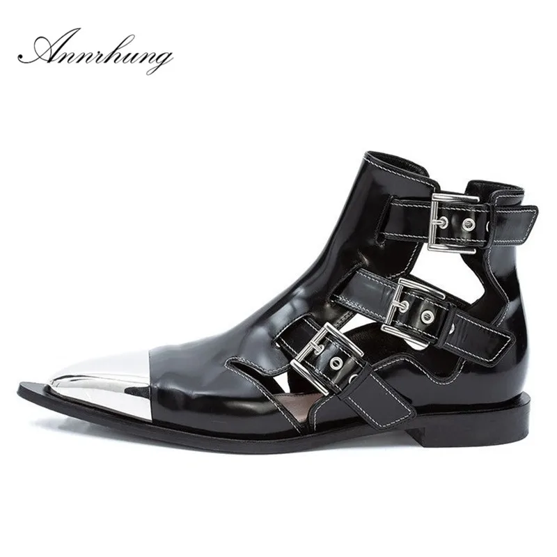 Side Cut Out Punk Ankle Boots Women Concise Studded Buckle Decor Pointy Toe Flat Heel Shoes Genuine Leather Chelsea Short Botas
Side Cut Out Punk Ankle Boots Women Concise Studded Buckle Decor Pointy Toe Flat Heel Shoes Genuine Leather Chelsea Short Botas