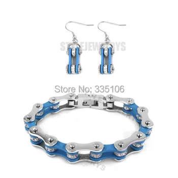 Free shipping!Bling Silver & Blue Bicycle Chain Motor Earring and Bracelet Stainless Steel Jewelry Motorcycle Biker Set SJB0150S
Free shipping!Bling Silver & Blue Bicycle Chain Motor Earring and Bracelet Stainless Steel Jewelry Motorcycle Biker Set SJB0150S