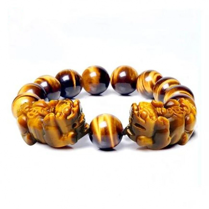 Wholesale JoursNeige Yellow Tiger Eye Natural Stone Bracelets 12mm Round Beads Double PiXiu Bracelet for Lovers Energy Jewelry | Украшения