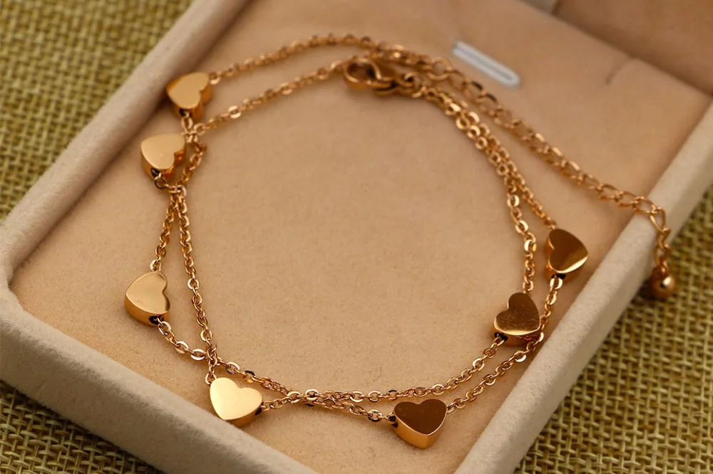 Fashion Stainless Steel Love Double-deck Charm Heart Foot Chain Anklets Anklet Bracelet Rose Gold Color Woman Gift
Fashion Stainless Steel Love Double-deck Charm Heart Foot Chain Anklets Anklet Bracelet Rose Gold Color Woman Gift