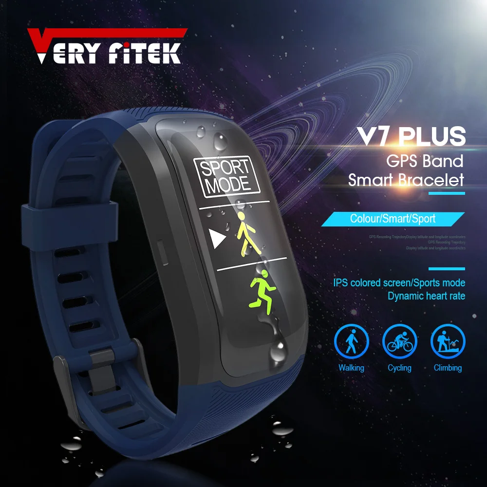 

VERYFiTEK V7 Plus GPS Smart Band Color Screen Fitness Bracelet Heart Rate Monitor IP68 Waterproof Pedometer Smart Wristband