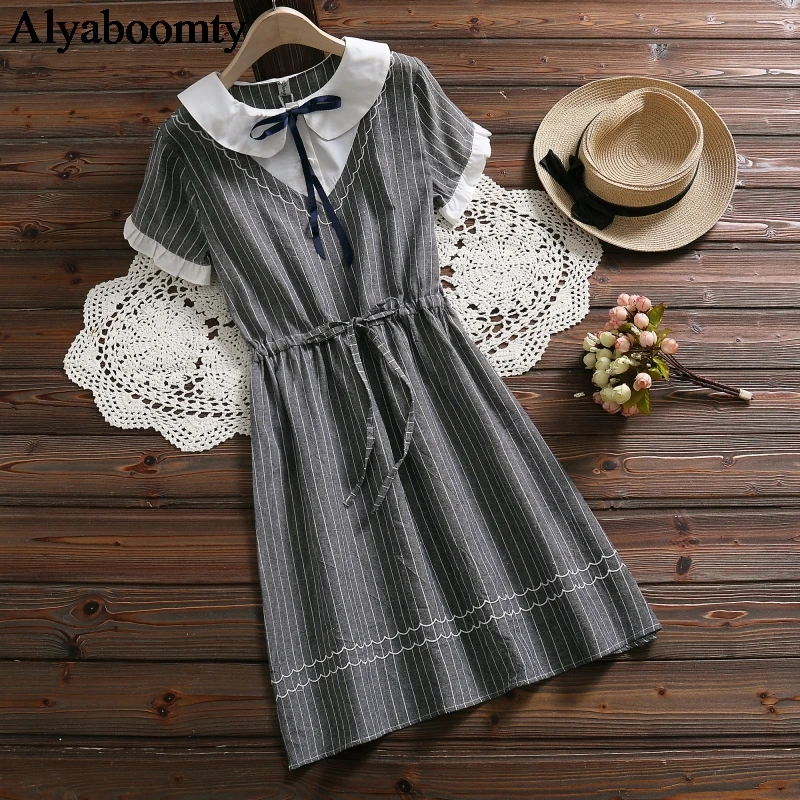 Mori Girl Summer Women Kawaii Dress Peter Pan Collar Blue Gray Embroidery Vestidos Femininos Literary Sweet Cute Cotton Dresses
Mori Girl Summer Women Kawaii Dress Peter Pan Collar Blue Gray Embroidery Vestidos Femininos Literary Sweet Cute Cotton Dresses