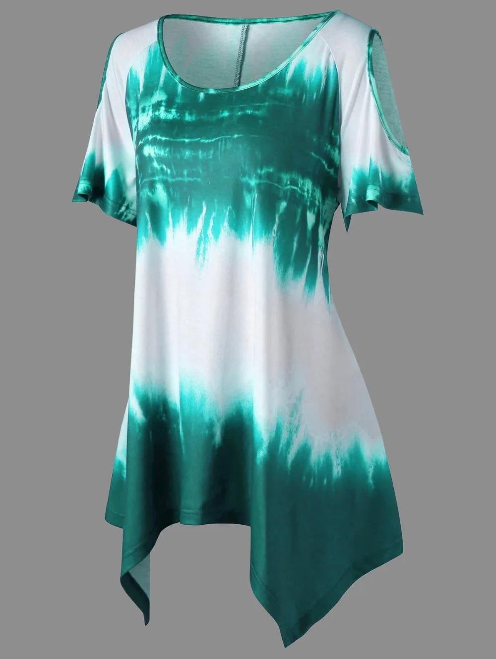 VESTLINDA Women T Shirt Summer Plus Size Ombre Print Asymmetric T-Shirt Causal Round Neck Short Sleeves Tees Big Size T Shirts 19