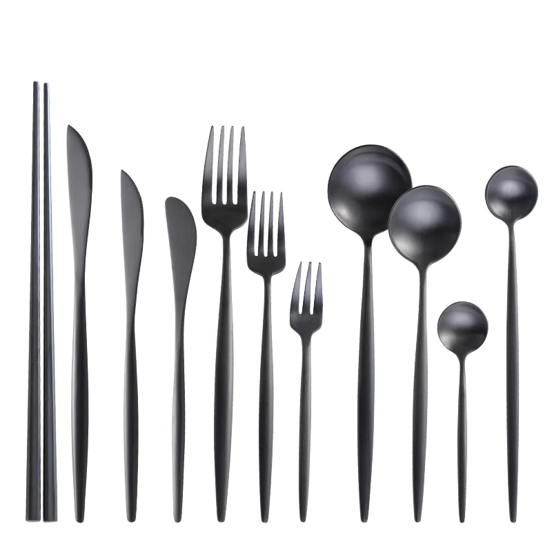 Matte Black Cutlery Set Stainless Steel Flatware Set Kitchen Silverware Steak Tableware Dinnerware Spoon Fork Knife Chopsticks
Matte Black Cutlery Set Stainless Steel Flatware Set Kitchen Silverware Steak Tableware Dinnerware Spoon Fork Knife Chopsticks