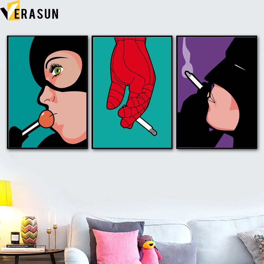 Cartoon Batman Catwoman Lollipop Spiderman Hand Wall Art Canvas Painting Nordic Posters And Prints Wall Pictures Kids Room Decor
Cartoon Batman Catwoman Lollipop Spiderman Hand Wall Art Canvas Painting Nordic Posters And Prints Wall Pictures Kids Room Decor