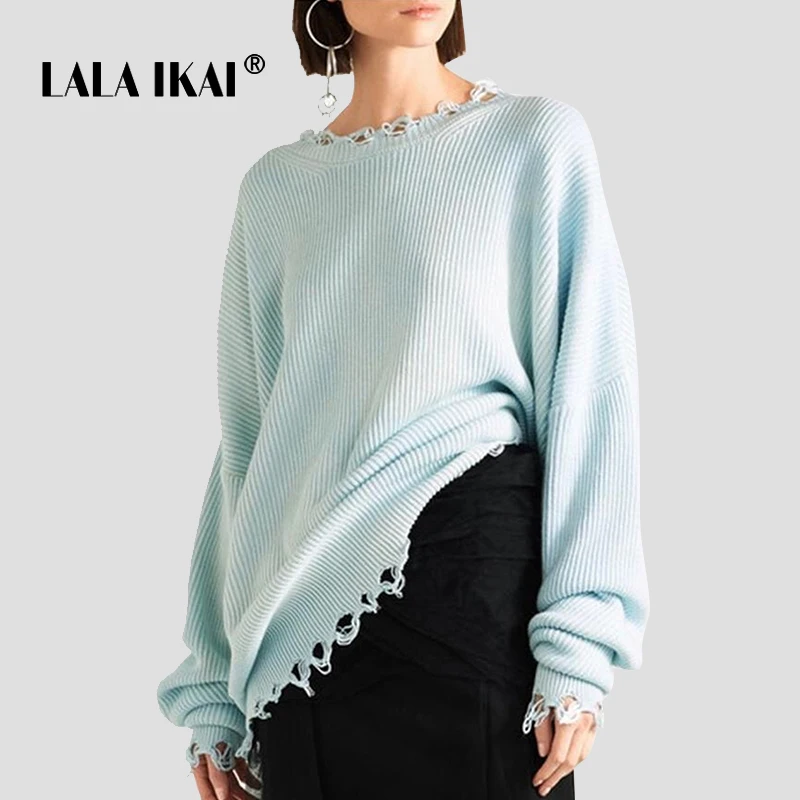 LALA IKAI/однотонные вязаные Для женщин осенние свитера Повседневное Нерегулярные