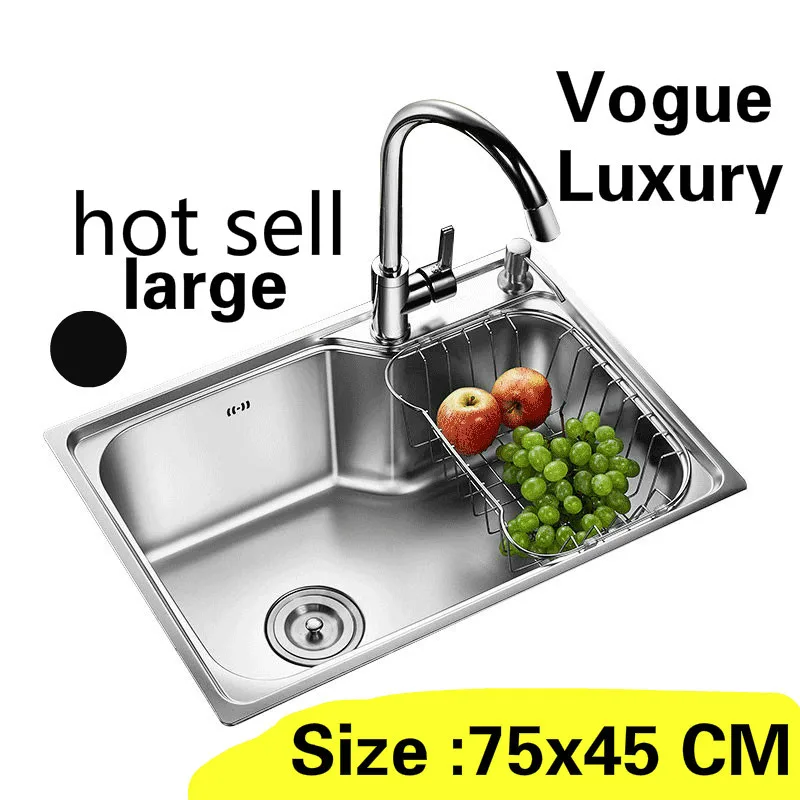 

Free shipping Apartment kitchen single trough sink common do the dishes standard 304 stainless steel hot sell large 75x45 CM