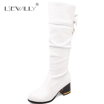 Lsewilly 2018 PU Knee-high round toe square heel boots winter lady short plush bowtie boots motorcycle boots Size 33-48 S825 
Lsewilly 2018 PU Knee-high round toe square heel boots winter lady short plush bowtie boots motorcycle boots Size 33-48 S825
