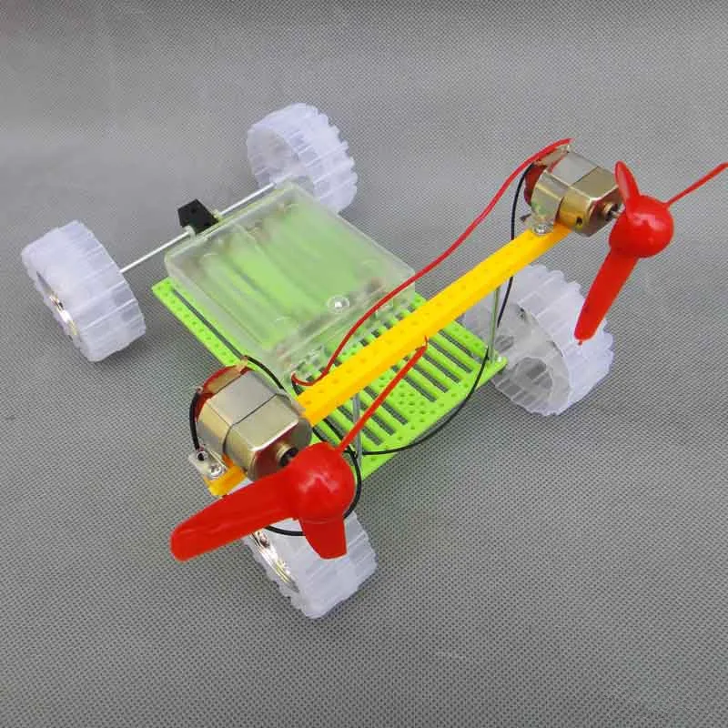 

Turn Air Powered Car Double Motor Propeller Toy DIY Assembling Model 18*13*14cm DIY Handmade Toy Kit