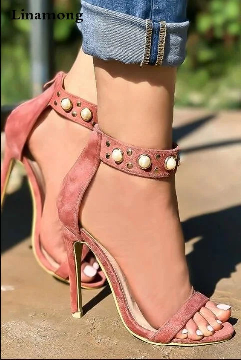 

Drop Shipping Summer Sexy Women Pink Black Sheepskin Open Toe Pearls Zip Back Thin Heels Party Sandals Hot Big Size Dress Shoes