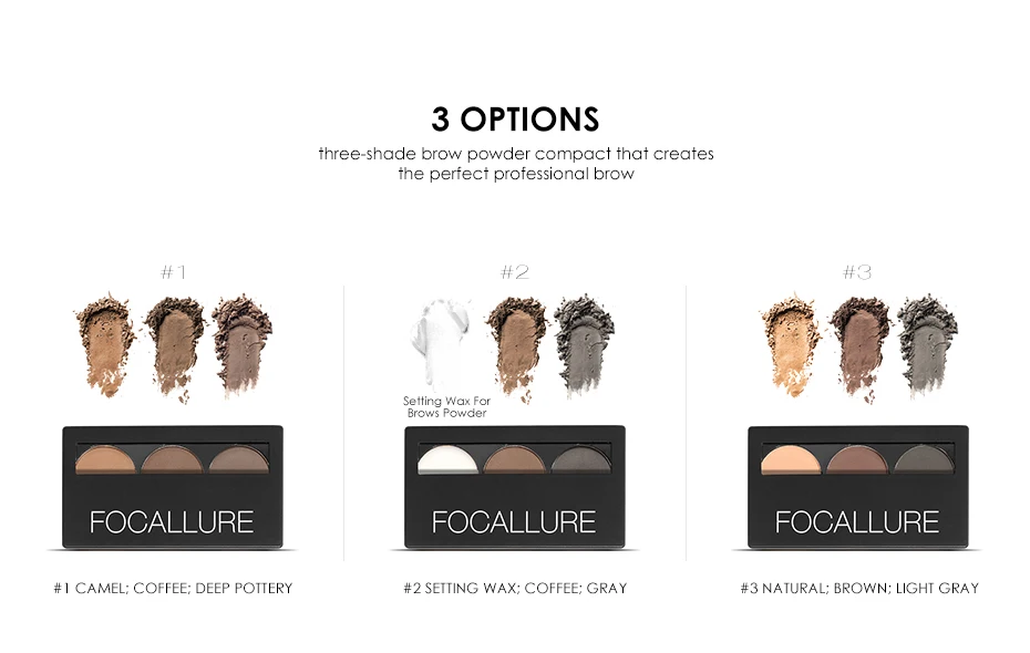 3 Color Waterproof Eye Shadow Eyebrow Powder Make Up Palette Women Beauty Cosmetic Eye Brow Makeup Kit Set by Focallure 3 Color Waterproof Eye Shadow Eyebrow Powder Make Up Palette Women Beauty Cosmetic Eye Brow Makeup Kit Set by Focallure