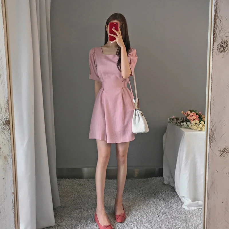 Retro High Waist Slimming Dress 2019 Summer New Female Casual Short Sleeve Pink Knee-length Dress Vestidos Mujer
Retro High Waist Slimming Dress 2019 Summer New Female Casual Short Sleeve Pink Knee-length Dress Vestidos Mujer