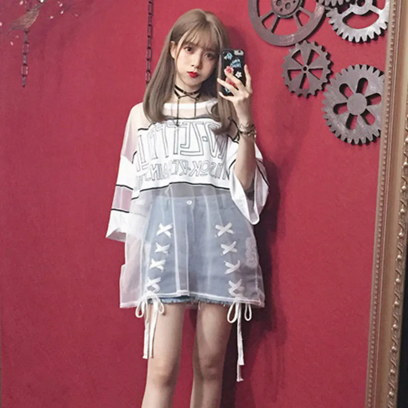 Summer Female BF Goth Girls Harajuku Black Punk See-through Tops Rock Style Letter Tumblr Fashion Long T-shirt Streetwear
Summer Female BF Goth Girls Harajuku Black Punk See-through Tops Rock Style Letter Tumblr Fashion Long T-shirt Streetwear