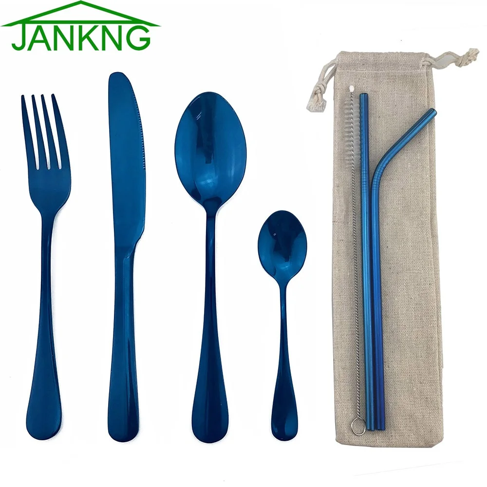 JANKNG Light Portable Bag Dinnerware Rainbow Blue Cutlery Set Stainless Steel Gold Tableware Set Fork Knife Set Travel School
JANKNG Light Portable Bag Dinnerware Rainbow Blue Cutlery Set Stainless Steel Gold Tableware Set Fork Knife Set Travel School
