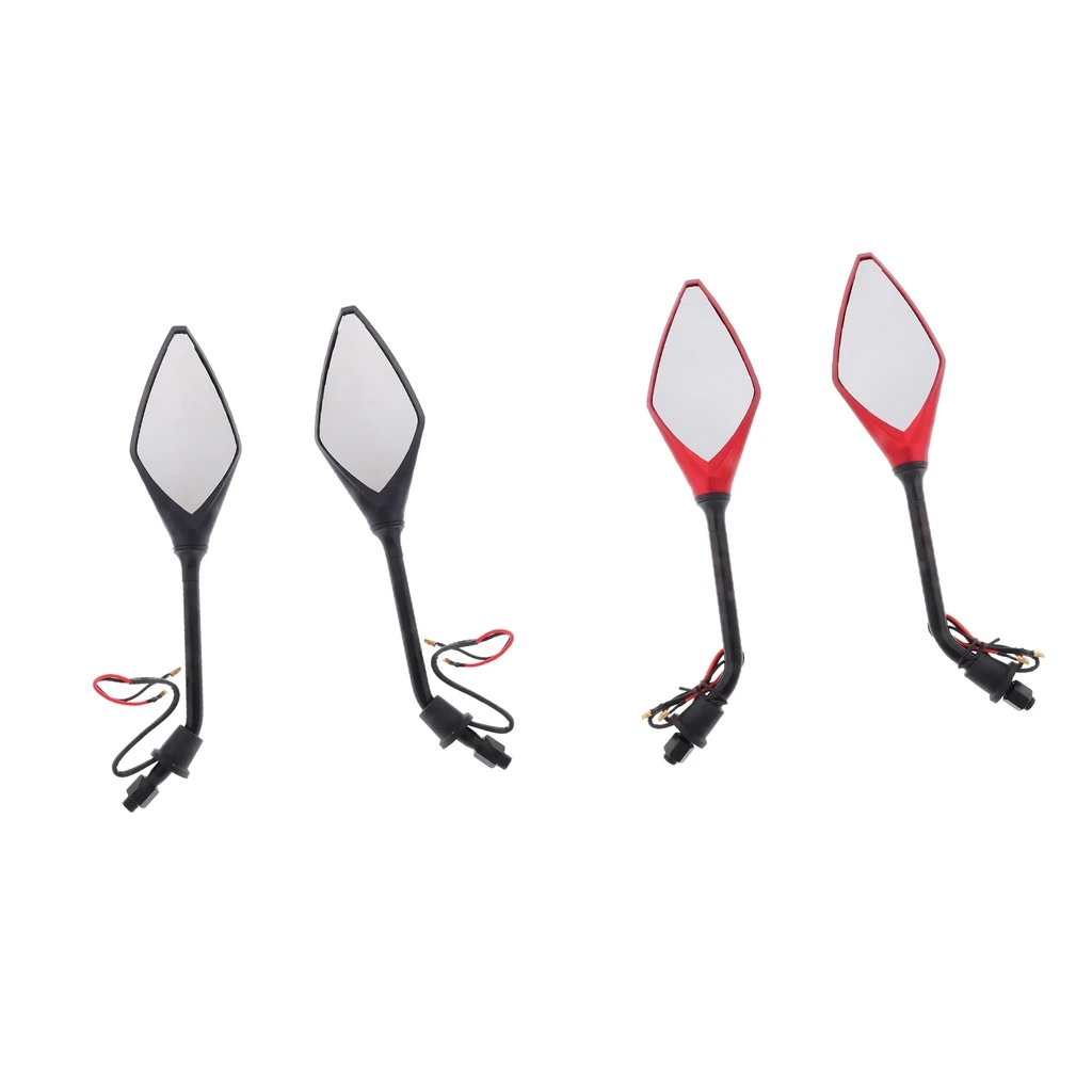 4X Universal 10mm Motorcycle Rearview Side Mirrors LED Turn Signal Red/Black High Toughness and Smooth Surface ABS Shell Glass