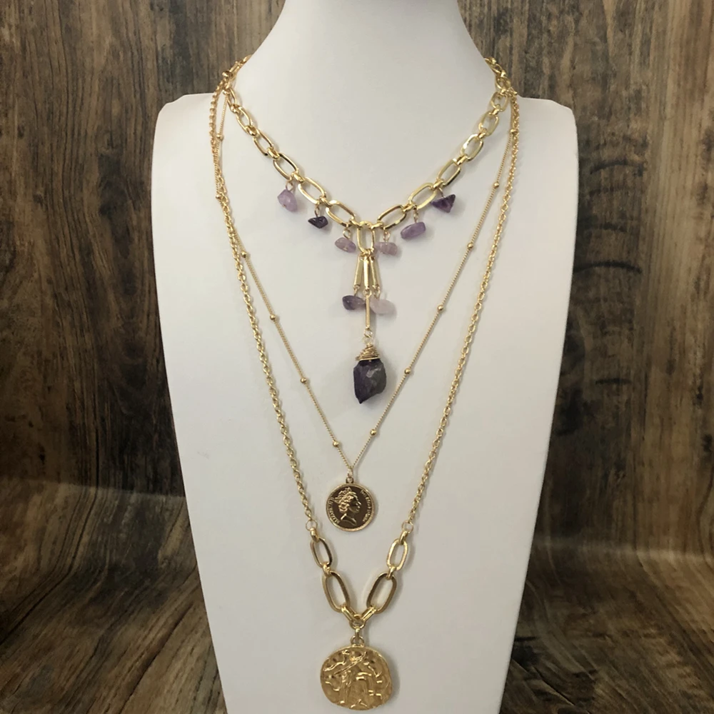 Multi Layers Fashion Natural Crystal Stone Necklace Jewelry For Women Girl Two Pendants Necklace 
Multi Layers Fashion Natural Crystal Stone Necklace Jewelry For Women Girl Two Pendants Necklace