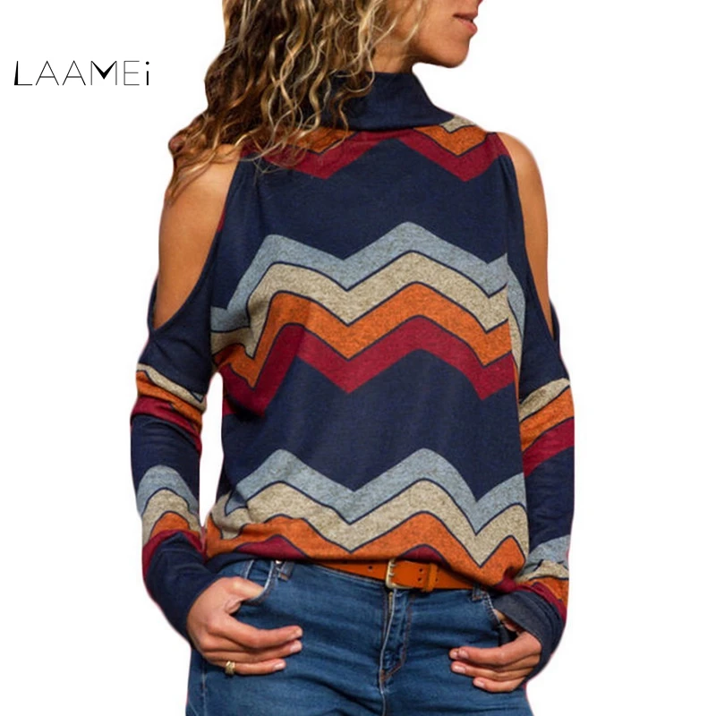 Laamei 2019 Autumn Women Sweater Sexy Cold Shoulder Turtleneck Pullover Sweater Striped Print Loose Casual Sweater Ladies Jumper
Laamei 2019 Autumn Women Sweater Sexy Cold Shoulder Turtleneck Pullover Sweater Striped Print Loose Casual Sweater Ladies Jumper