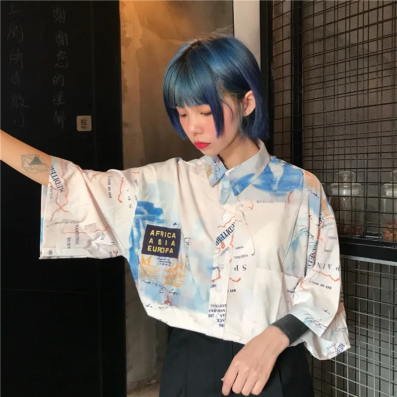 2019 New Harajuku Bf Korean Women Shirt Printed Loose Half Sleeve Turn Down Collar Top Blouse Casual Streetwear Female Shirts
2019 New Harajuku Bf Korean Women Shirt Printed Loose Half Sleeve Turn Down Collar Top Blouse Casual Streetwear Female Shirts