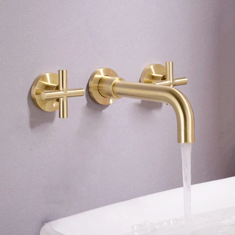 Bathroom Basin Faucet Wall Mounted Dual Handle 3 Holes In-Wall Hot & Cold Sink Mixer Tap Golden Brushed Basin Faucet Torneira
Bathroom Basin Faucet Wall Mounted Dual Handle 3 Holes In-Wall Hot & Cold Sink Mixer Tap Golden Brushed Basin Faucet Torneira