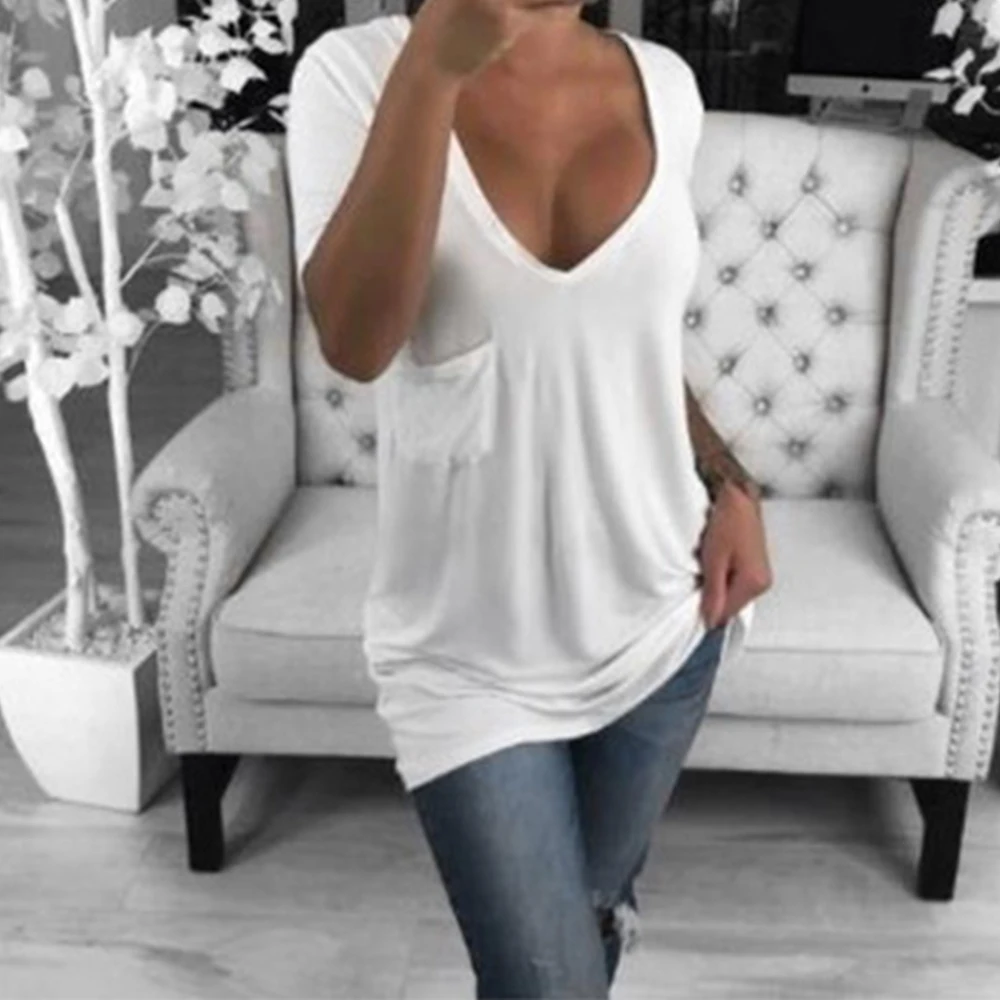 WENYUJH NEW Low-cut V-neck Sexy Tshirt Women Solid Short Sleeve Casual T Shirt Ladies Tops with Pocket Tees Shirt Camiseta Mujer
WENYUJH NEW Low-cut V-neck Sexy Tshirt Women Solid Short Sleeve Casual T Shirt Ladies Tops with Pocket Tees Shirt Camiseta Mujer