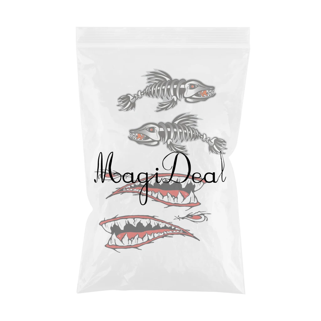 4 Pieces / Set Vinyl Shark Mouth Fish Bone Kayak Dinghy Fishing Boat Decals Car Bumper Wall Funny Stickers Vinyl