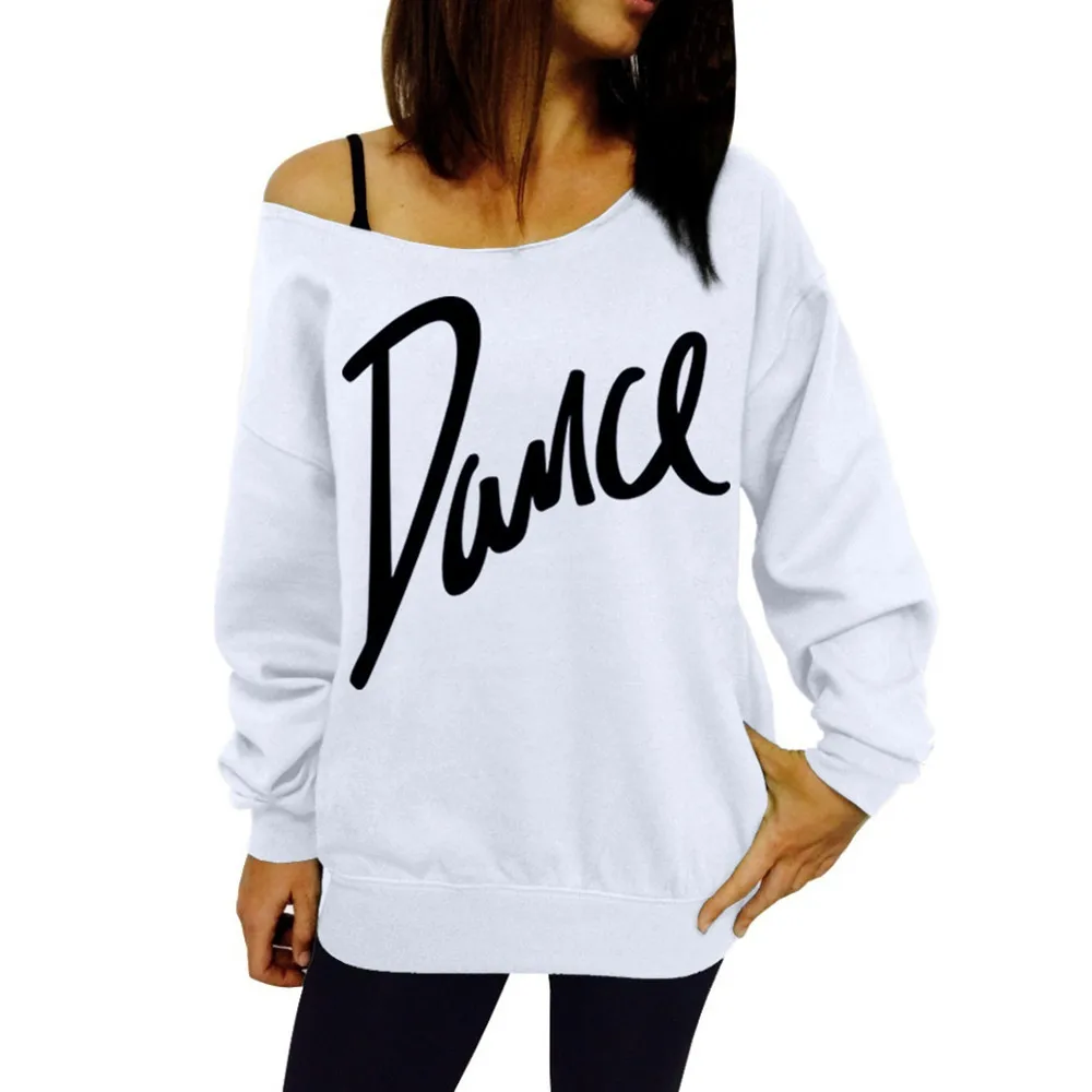 Women Harajuku T-shirt Loose Slash Neck Sweatshirt Ladies Casual Letter Dance Pullovers Tops Streetwear Autumn Tops Casual Tops
Women Harajuku T-shirt Loose Slash Neck Sweatshirt Ladies Casual Letter Dance Pullovers Tops Streetwear Autumn Tops Casual Tops