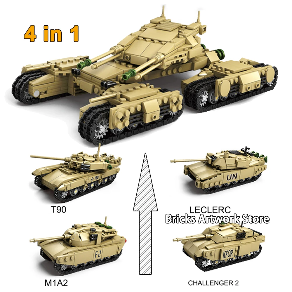 1230 PCS KAZI 84042-5 4in1 Set Military Field Armored Chariot T90 M1A2 LECLERC MAMMONTH TANK Building Blocks Toys for Kids Gift
1230 PCS KAZI 84042-5 4in1 Set Military Field Armored Chariot T90 M1A2 LECLERC MAMMONTH TANK Building Blocks Toys for Kids Gift