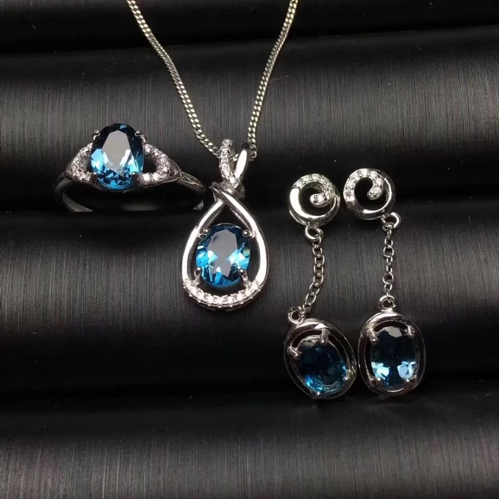 Модный комплект ювелирных изделий с натуральным голубым топазом кольцо
