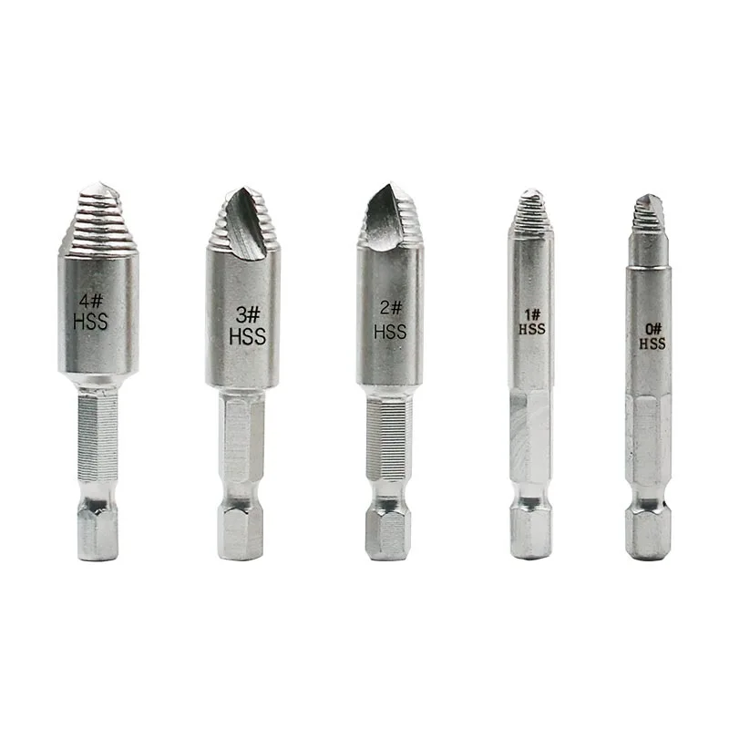5Pcs Screw Extractor HSS Hex Shank 1/4'' 6.35MM Broken Breakage Head Screw Bolts Extract Extractor Remover Power Tool Set
5Pcs Screw Extractor HSS Hex Shank 1/4'' 6.35MM Broken Breakage Head Screw Bolts Extract Extractor Remover Power Tool Set
