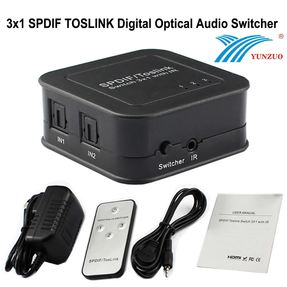 SPDIF Toslink 3x1 Switcher 3 input 1 output Spdif/Toslink Digital Optical Audio Switch Adapter Selector+IR Remote for Amplifier
SPDIF Toslink 3x1 Switcher 3 input 1 output Spdif/Toslink Digital Optical Audio Switch Adapter Selector+IR Remote for Amplifier