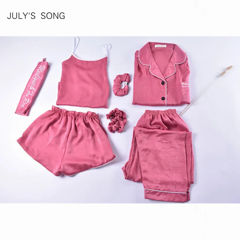 JULY'S SONG 7 Pieces Pajamas Set Women Autumn Winter Mulberry Sleepwear Casual Sexy Women Silk Pajama Sets Pink Nightwear Sling
JULY'S SONG 7 Pieces Pajamas Set Women Autumn Winter Mulberry Sleepwear Casual Sexy Women Silk Pajama Sets Pink Nightwear Sling
