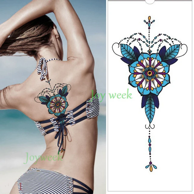 Водостойкая Временная тату-наклейка с кристаллами цветок лист на женской груди